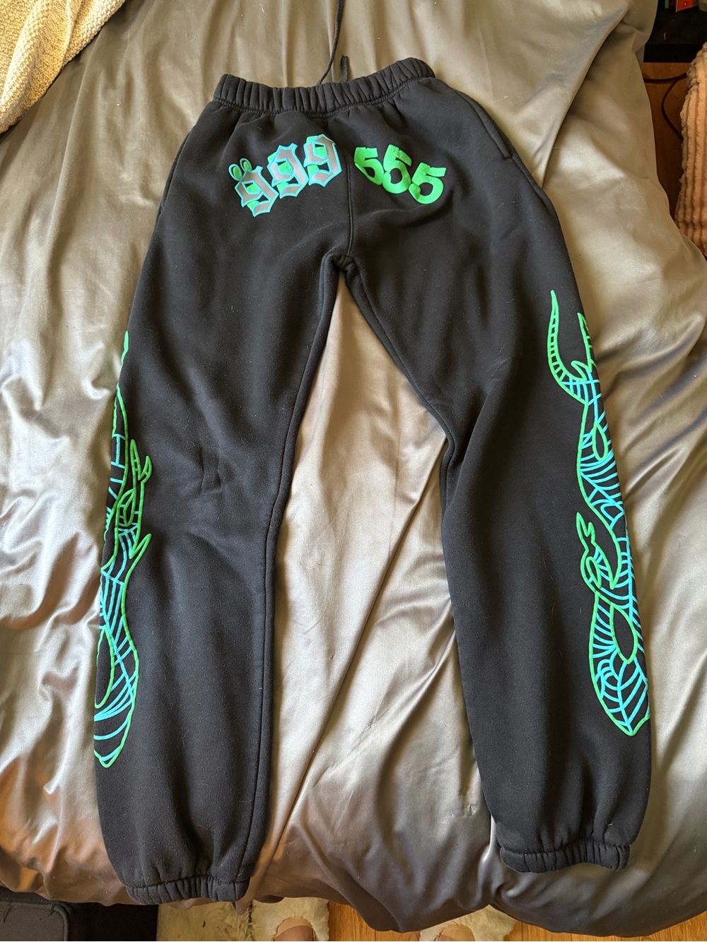 Spyder Black Track Joggers with Neon Green Tribal Accents